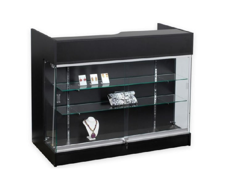 Glass front Black laminate wood glass display case