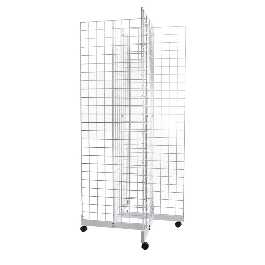 Free-Standing Grid Wall Tower With Pin Wheel Base