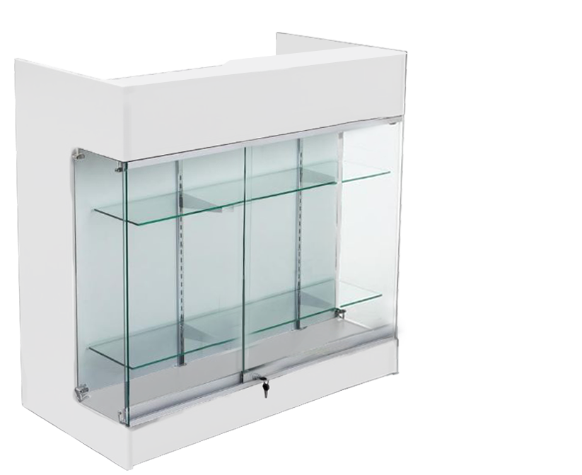White Ledgetop Glass Front Register Counter